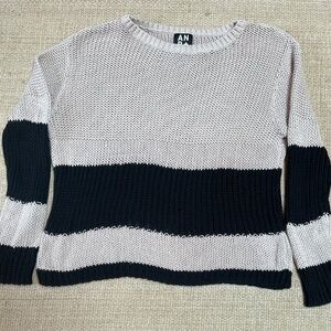 Alp N Rock Tatum Open Knit Sweater Womens Medium Black Beige Stripe Apres Ski